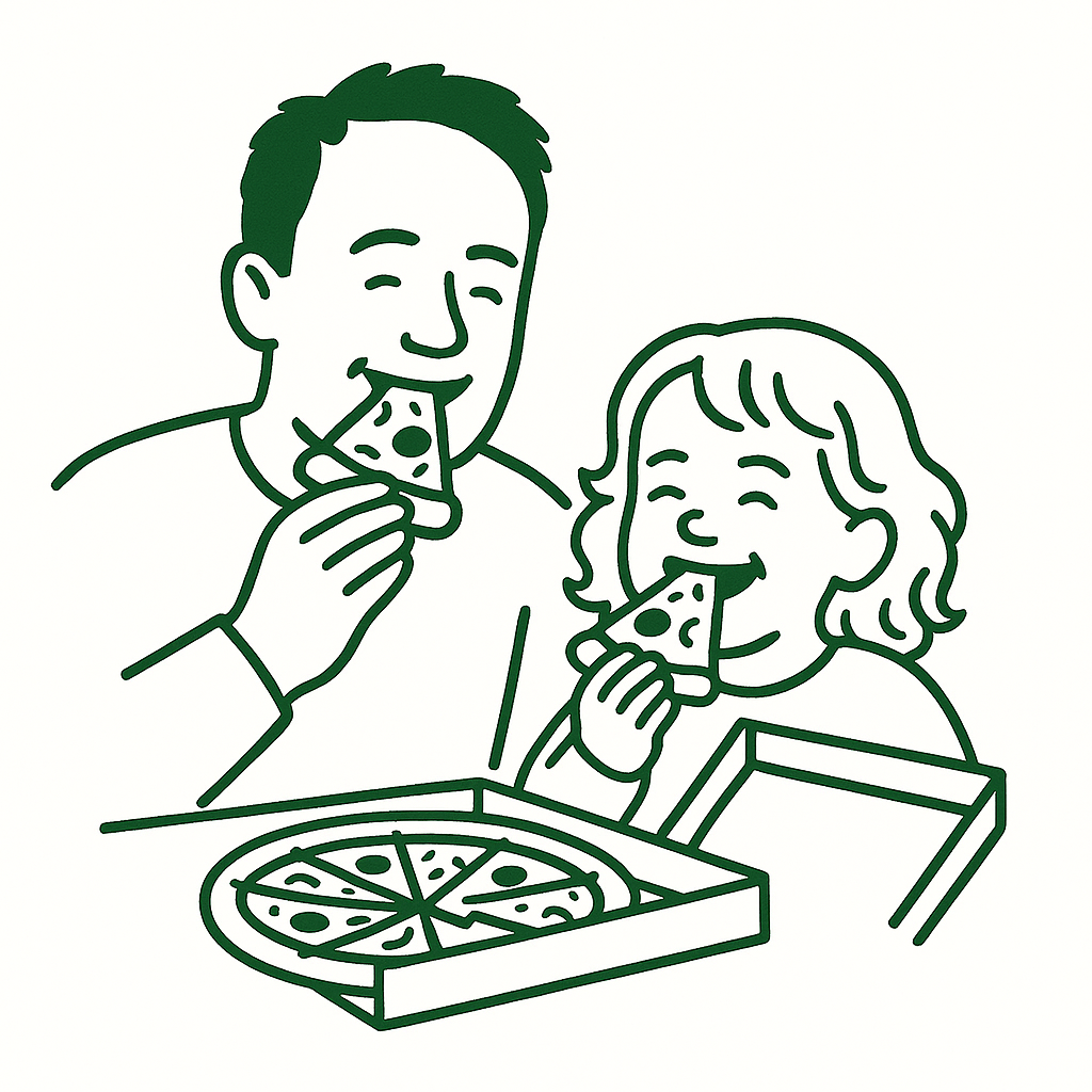 Jack and his daughter eating pizza